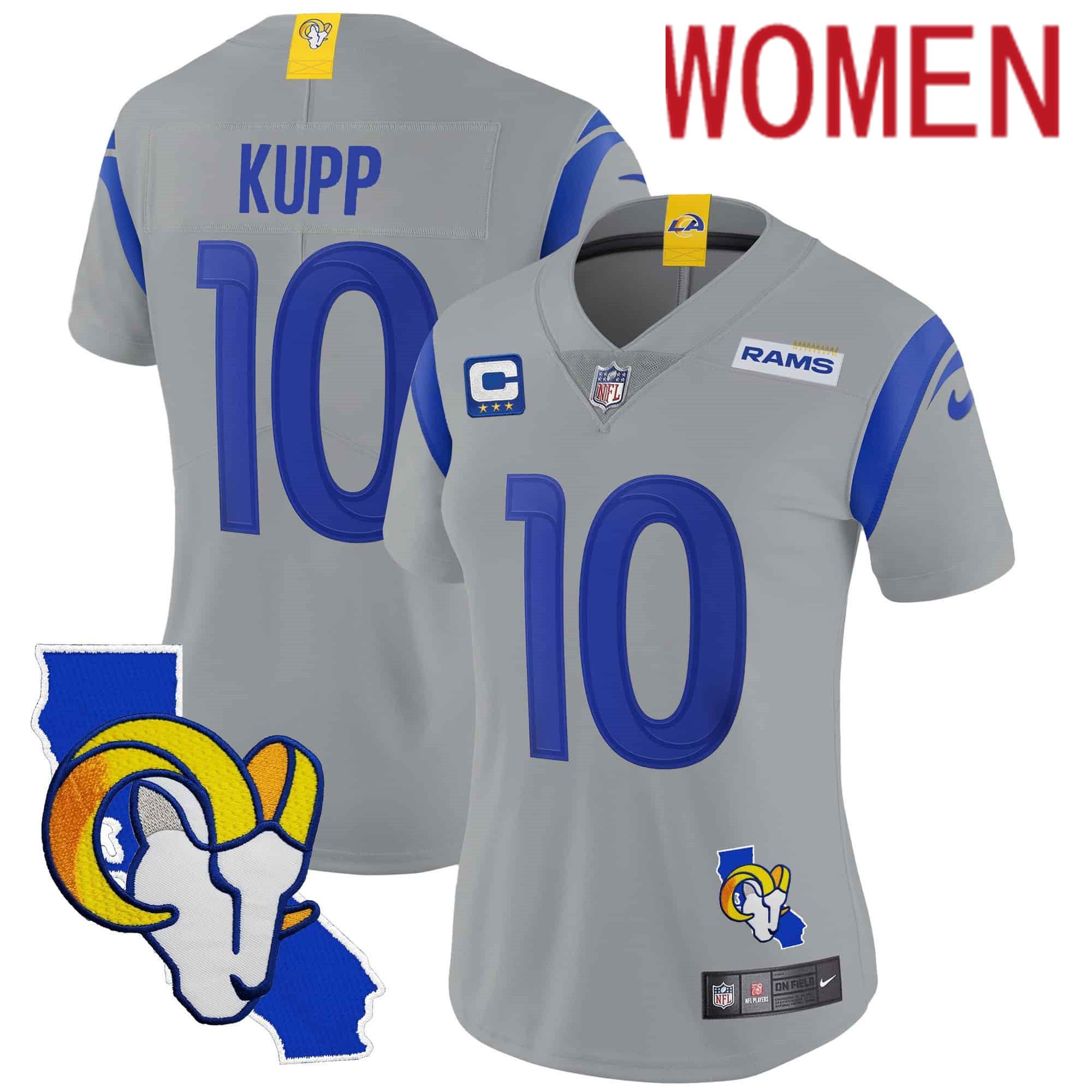 Women Los Angeles Rams #10 Kupp Grey 2024 Nike California Patch Vapor Limited NFL Jersey